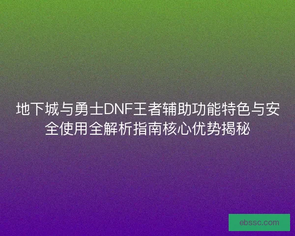 地下城与勇士DNF王者辅助功能特色与安全使用全解析指南核心优势揭秘